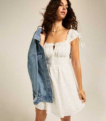 White Floral Print Milkmaid Mini Dress