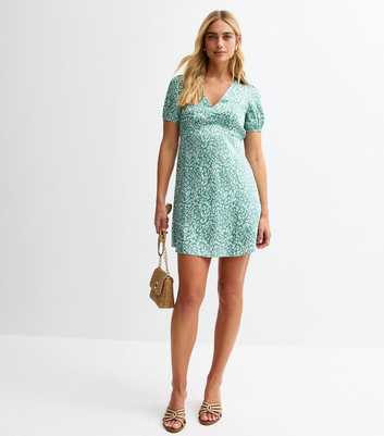 Blue Pattern Print Tie Back Satin Mini Dress