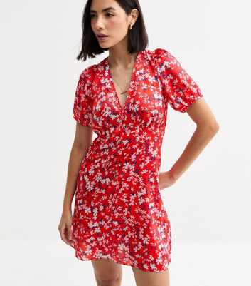 Red Floral Print Cut Out Back Mini Dress