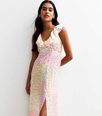 Multicolour Sleeveless Satin Patchwork Print Midi Dress