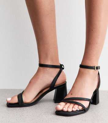 Wide Fit Black Faux Leather Block Heel Sandals