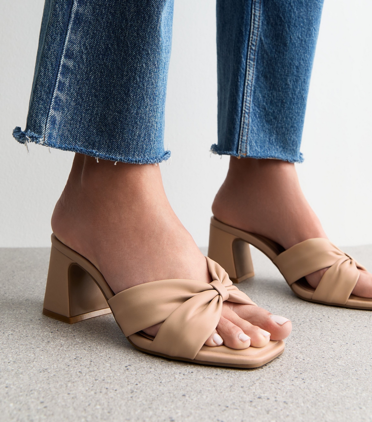 Women's Wide Fit Camel Knotted Heeled Mules Vegan New Look