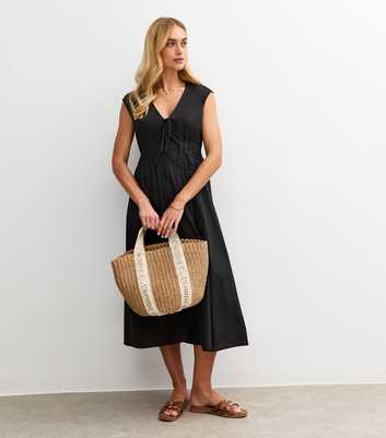 Black Tie V-Neck Pintuck Midi Dress