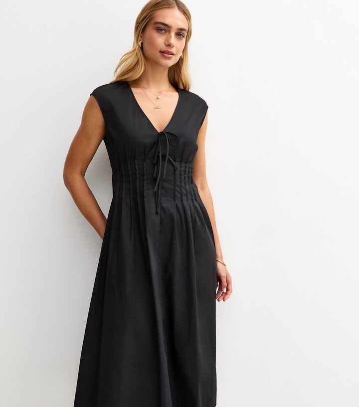 midi v neck black tie dress Wholesale MOQ6 Ruffled Tied V-Neck Midi Dress