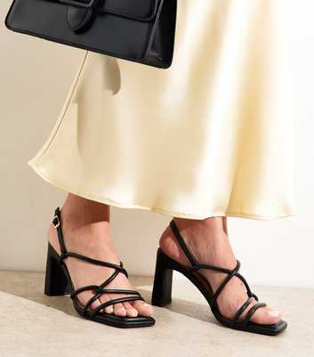 Black Faux Leather Block Heel Sandals