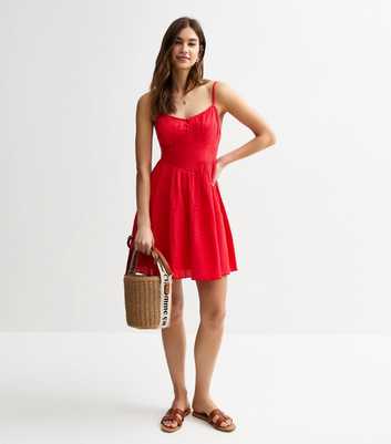 Red Textured Strappy Mini Dress
