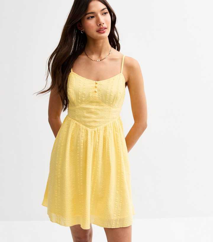 Yellow Textured Strappy Mini Dress