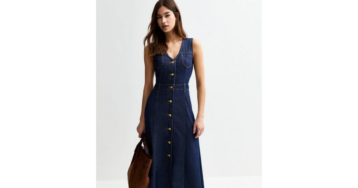 Denim Effect Button Down Midi Dress