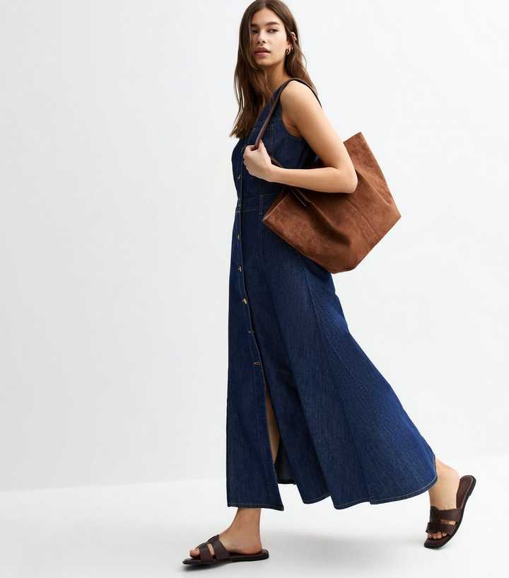 Navy Denim Button Down Midi Dress
