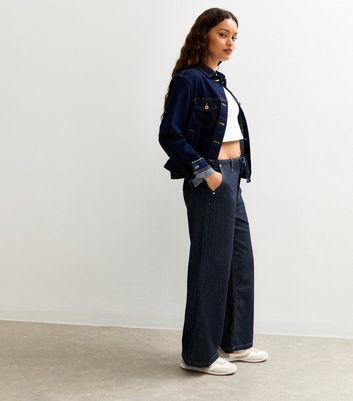 Petite Dark Blue Tia Drawcord Wide Leg Jeans | New Look