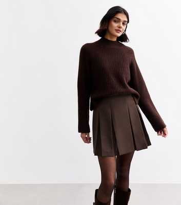 Dark Brown Pleated Mini Skirt