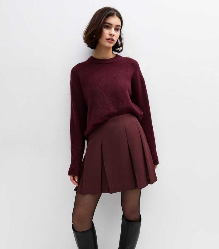 Burgundy Pleated Mini Skirt