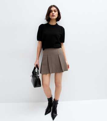 Brown Houndstooth Pleated Skirt