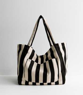 Black Striped Slouchy Tote Bag