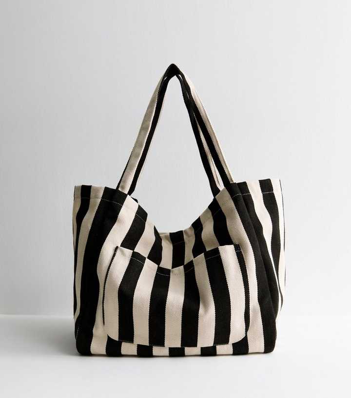 Black Striped Slouchy Tote Bag