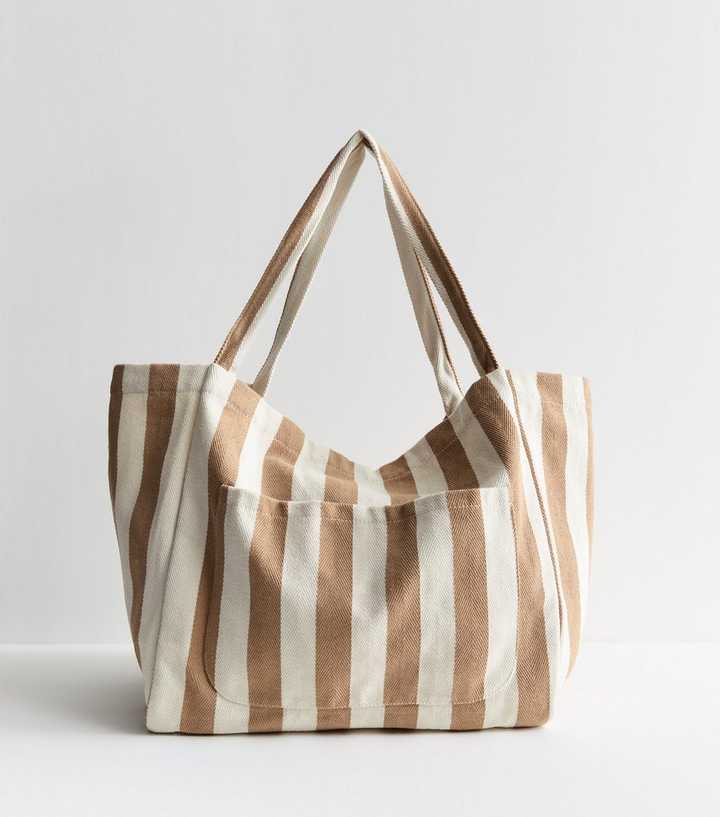 Brown Striped Slouchy Tote Bag