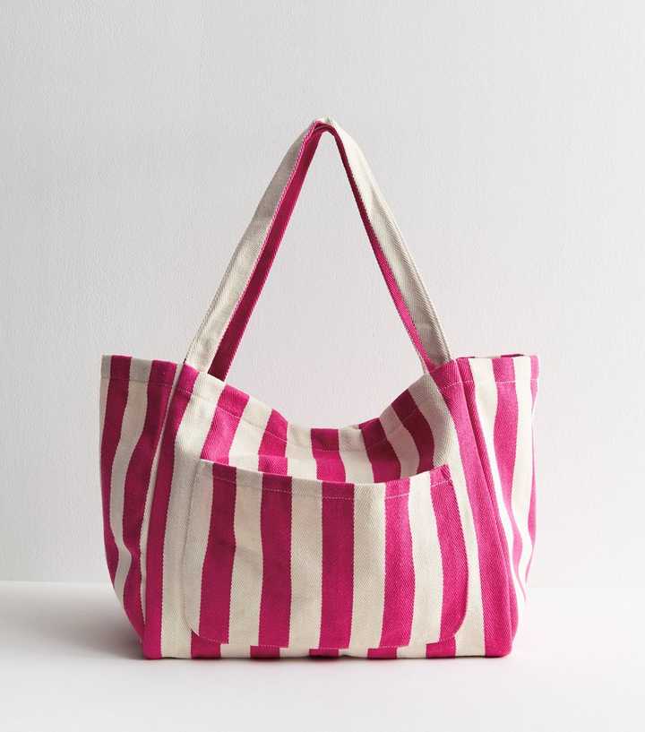 Pink Striped Slouchy Tote Bag