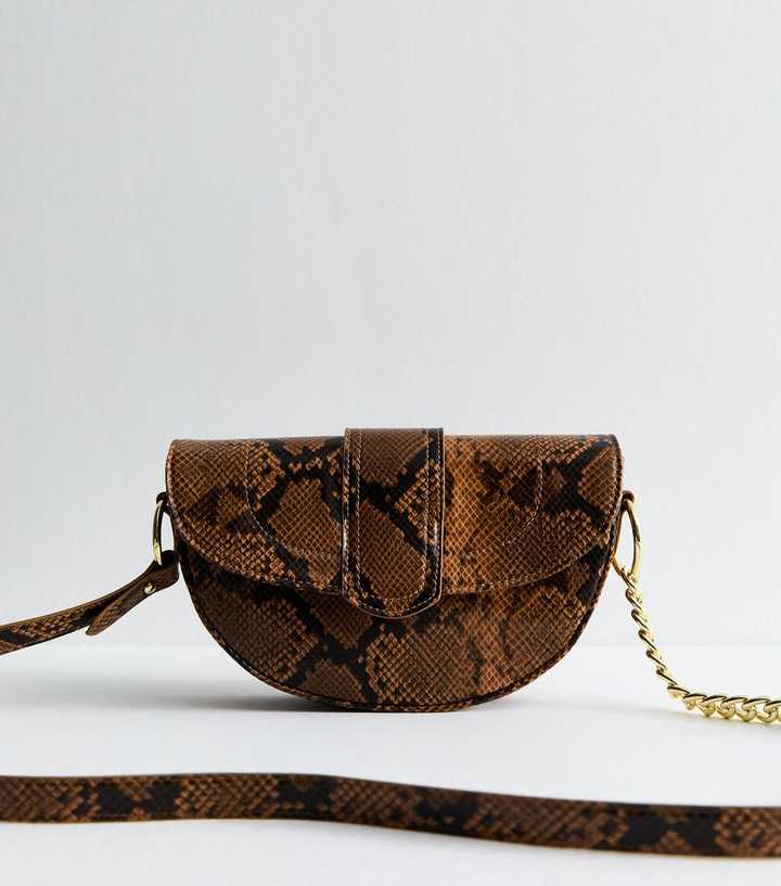 Brown Snakeskin Effect Crossbody Bag