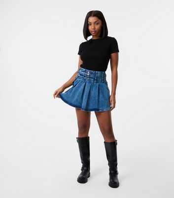 Pink Vanilla Light Blue Belted Denim Mini Skirt