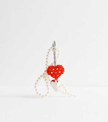 Red Beaded Heart Bag Charm 