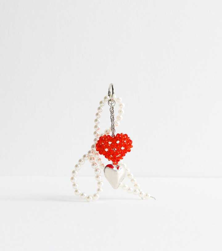 Red Beaded Heart Bag Charm 