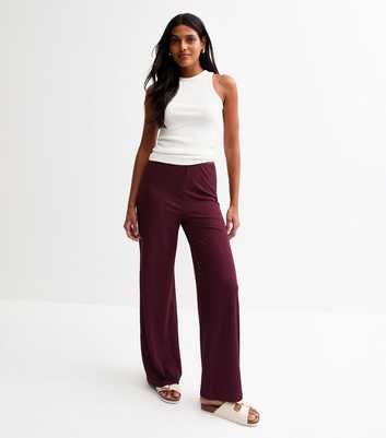 Burgundy Ribbed Wide Leg Trousers