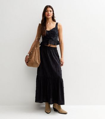 Black Floral Embroidered Midi Skirt | New Look