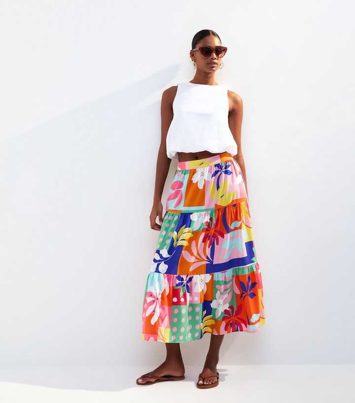 JERSEY SPLICED TIERED SKIRT MIDSUMMER MOSAICS