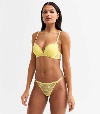 Yellow Floral Lace Bow Thong