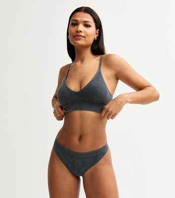 Dark Grey Acid Wash Ribbed Seamless Thong