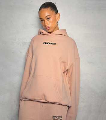 WKNDGIRL Light Brown Official Logo Oversized Hoodie