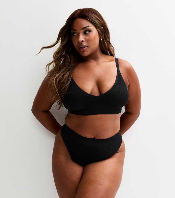 Curves Black Ribbed Triangle Bra