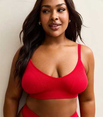 Curves Red Ribbed Seamless Bra