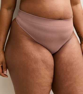 Curves Dark Pink Ribbed Seamless High Waisted Thong