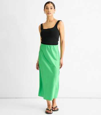 Gini London Green Satin High Waist Midi Skirt
