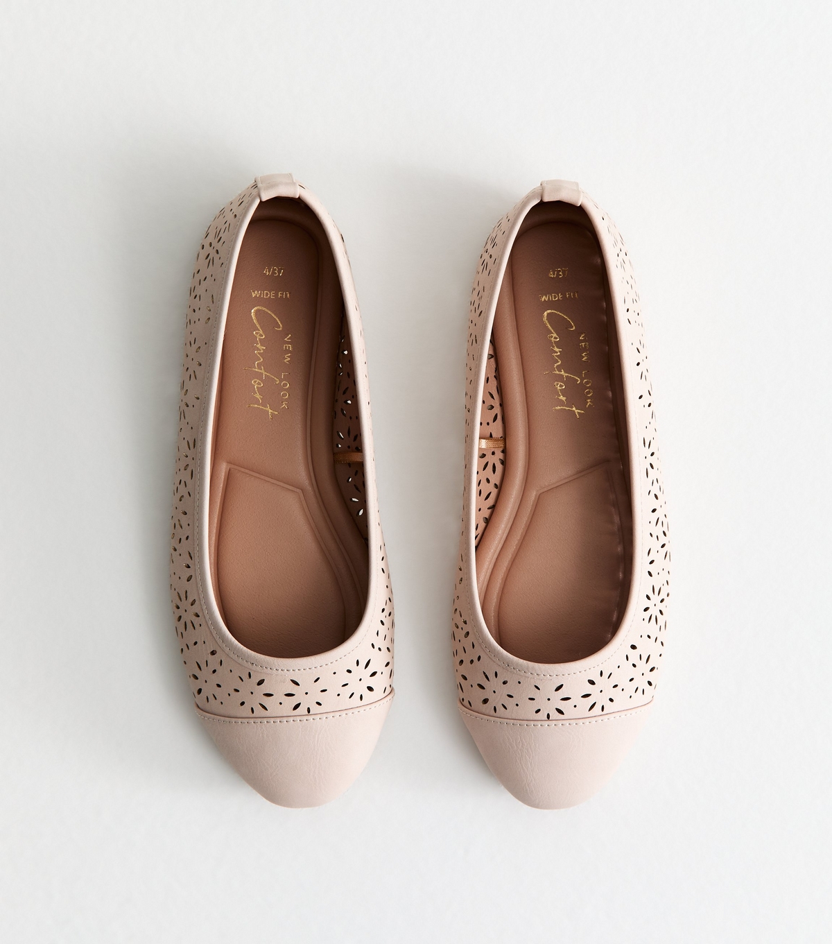 Women's Wide Fit Oatmeal Faux Leather Laser Cut Ballet Flats New Look