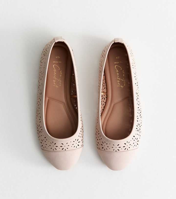 Wide Fit Oatmeal Faux Leather Laser Cut Ballet Flats