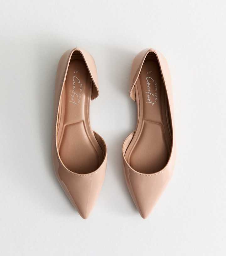 Oatmeal Patent Faux Leather D'Orsay Pointed Toe Ballet Flats