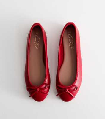 Bright Red Faux Leather Classic Ballet Pumps