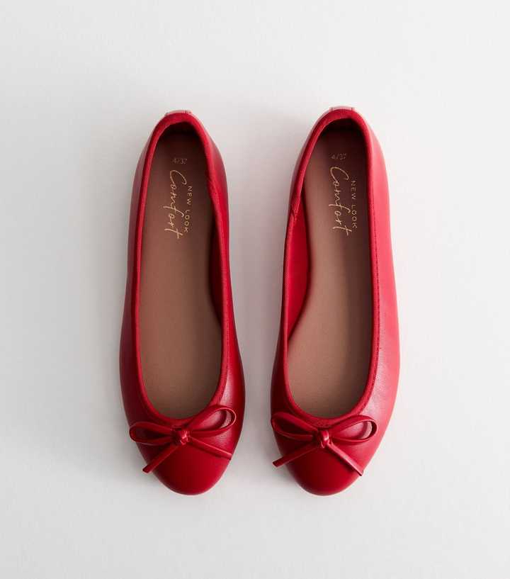 Bright Red Faux Leather Classic Ballet Pumps