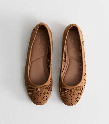 Tan Faux Leather Laser Cut Ballet Pumps