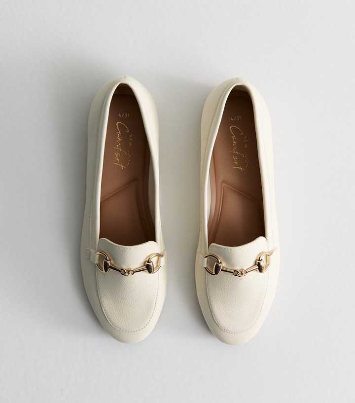 Off White Faux Leather Horsebit Detail Loafers