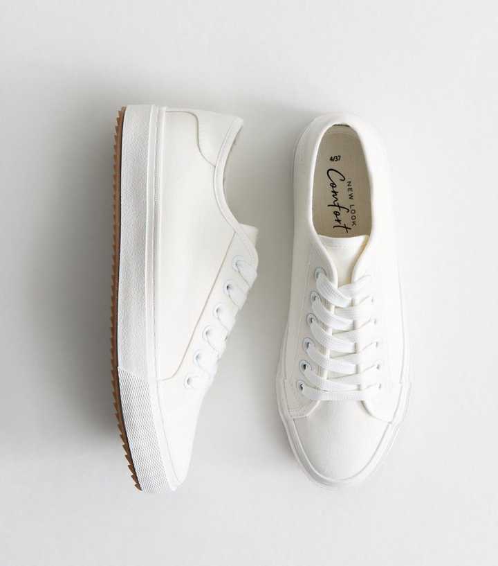 White Canvas Lace Up Trainers