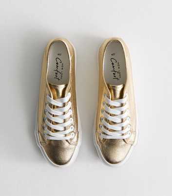 Gold Metallic Canvas Lace Up Trainers