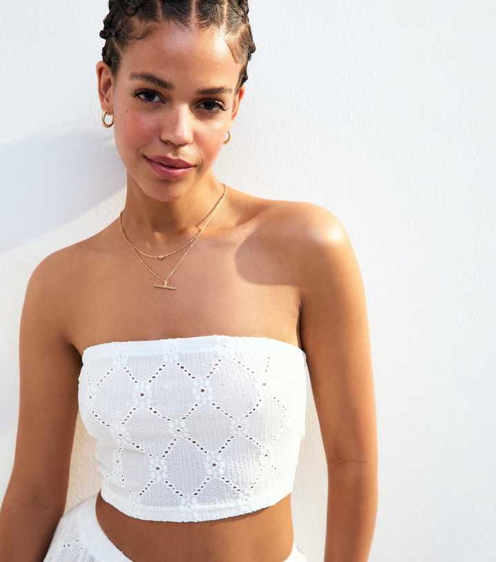 White Jersey Broderie Anglaise Beach Bandeau Top