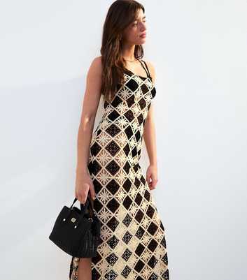 Black Crochet Square Neck Maxi Beach Dress