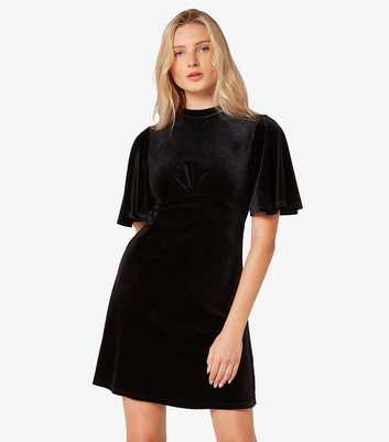 Apricot Black Velvet Flare Mini Dress