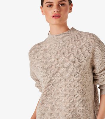 Apricot Stone Plaited Knit Mock Neck Jumper New Look