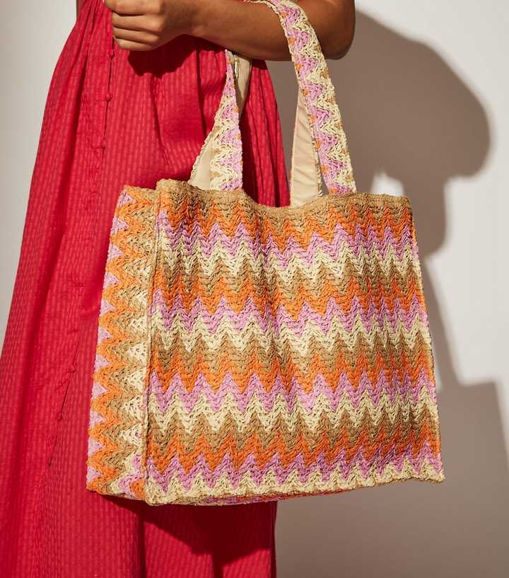 South Beach Orange Striped Woven Tote Bag