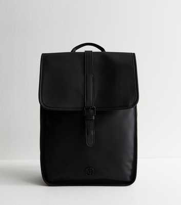 Black Faux Leather Buckle Strap Backpack